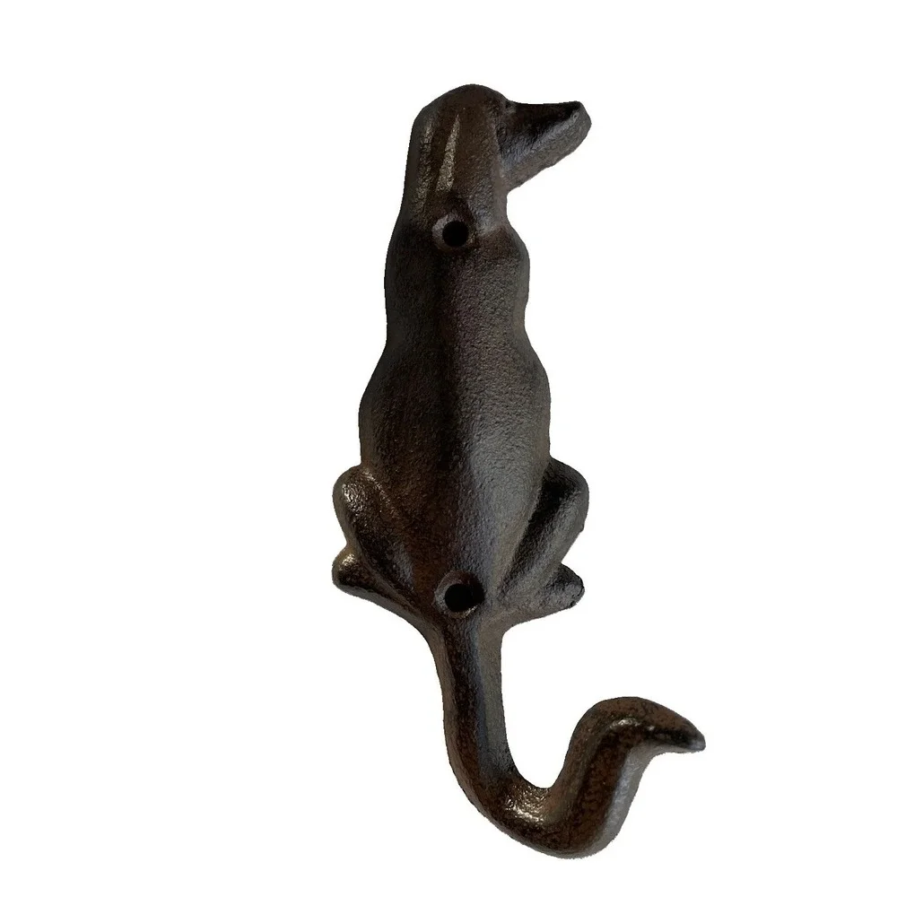 Cast Iron Dog Wall Hook Rustic Brown Coat Key Leash Holder Farmhouse Cottagecore